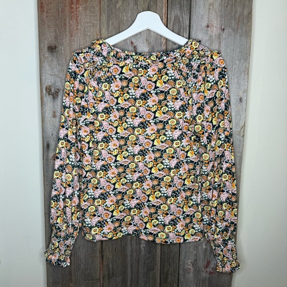 Boden Floral Notch Neck Smocked Frill Top Cotton Blouse Women's Size 2 - Picture 5 of 10